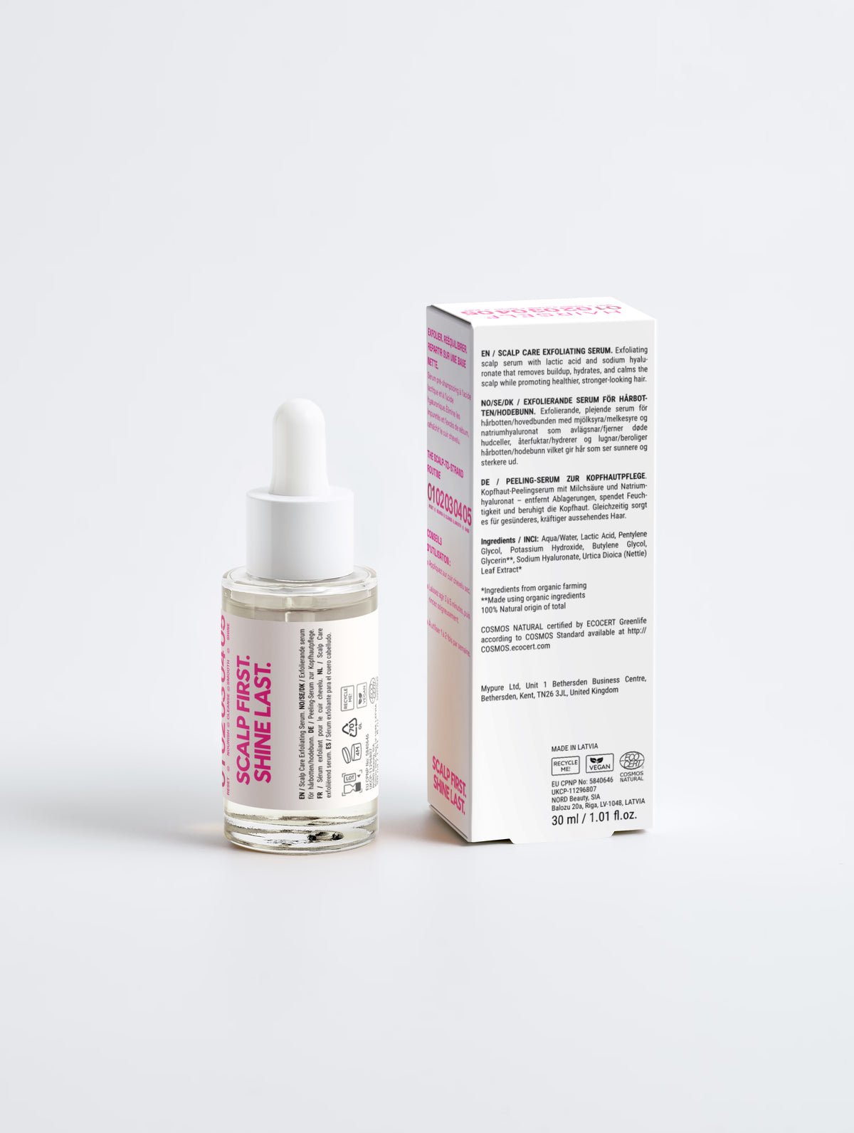 Packaging produit liste INCI sérum exfoliant cuir chevelu 
